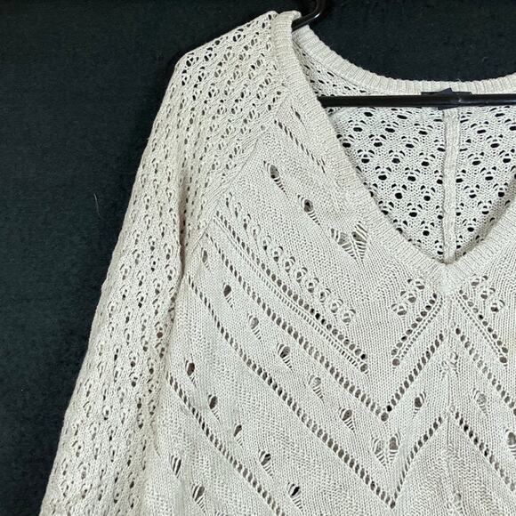 Torrid Womens Sweater Cream V Neck Pullover Open Knit Cotton Blend 1 - Picture 4 of 12